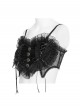 Black Heart-Shaped Velveteen Splicing Mesh Lace Decoration Sides Drawstrings Cute Gothic Style Super Short Tank Top