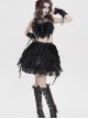 Black Heart-Shaped Velveteen Splicing Mesh Lace Decoration Sides Drawstrings Cute Gothic Style Super Short Tank Top