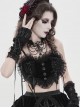 Black Heart-Shaped Velveteen Splicing Mesh Lace Decoration Sides Drawstrings Cute Gothic Style Super Short Tank Top