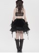 Black Heart-Shaped Velveteen Splicing Mesh Lace Decoration Sides Drawstrings Cute Gothic Style Super Short Tank Top