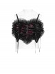 Black Red Heart-Shaped Velveteen Splicing Mesh Lace Decoration Sides Drawstrings Cute Gothic Style Super Short Tank Top