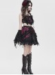 Black Red Heart-Shaped Velveteen Splicing Mesh Lace Decoration Sides Drawstrings Cute Gothic Style Super Short Tank Top