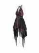 Black Red Butterfly Print Crease Woven Hanging Chains Halter-Neck Backless Mesh Decoration Irregular Hem Gothic Style Dress