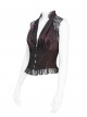 Burgundy Satin Covered With Black Chiffon Eyelash Lace Shoulder V-Neck Waist Jacquard Backless Short Gothic Style Sleeveless T-Shirt