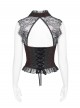 Burgundy Satin Covered With Black Chiffon Eyelash Lace Shoulder V-Neck Waist Jacquard Backless Short Gothic Style Sleeveless T-Shirt