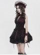 Burgundy Satin Covered With Black Chiffon Eyelash Lace Shoulder V-Neck Waist Jacquard Backless Short Gothic Style Sleeveless T-Shirt