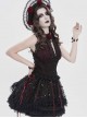 Burgundy Satin Covered With Black Chiffon Eyelash Lace Shoulder V-Neck Waist Jacquard Backless Short Gothic Style Sleeveless T-Shirt