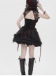 Burgundy Satin Covered With Black Chiffon Eyelash Lace Shoulder V-Neck Waist Jacquard Backless Short Gothic Style Sleeveless T-Shirt