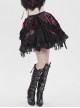 Black Red Weft Velveteen Splicing Velvet Heart-Shaped Decoration Ruffled Hem Sides Woven Ribbons Gothic Short Skirt
