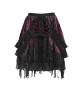 Black Red Weft Velveteen Splicing Velvet Heart-Shaped Decoration Ruffled Hem Sides Woven Ribbons Gothic Short Skirt