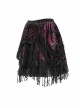 Black Red Weft Velveteen Splicing Velvet Heart-Shaped Decoration Ruffled Hem Sides Woven Ribbons Gothic Short Skirt