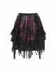 Black Red Weft Velveteen Splicing Velvet Heart-Shaped Decoration Ruffled Hem Sides Woven Ribbons Gothic Short Skirt