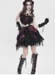 Black Red Weft Velveteen Splicing Velvet Heart-Shaped Decoration Ruffled Hem Sides Woven Ribbons Gothic Short Skirt