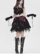 Black Red Weft Velveteen Splicing Velvet Heart-Shaped Decoration Ruffled Hem Sides Woven Ribbons Gothic Short Skirt