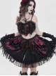 Black Red Weft Velveteen Splicing Velvet Heart-Shaped Decoration Ruffled Hem Sides Woven Ribbons Gothic Short Skirt