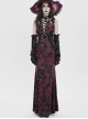 Black Red Velvet Sides Waist-Cinching Adjustable Drawstring Halter Deep V-Neck Backless Gothic Style Slip Long Fishtail Dress