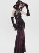 Black Red Velvet Sides Waist-Cinching Adjustable Drawstring Halter Deep V-Neck Backless Gothic Style Slip Long Fishtail Dress