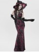Black Red Velvet Sides Waist-Cinching Adjustable Drawstring Halter Deep V-Neck Backless Gothic Style Slip Long Fishtail Dress