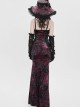 Black Red Velvet Sides Waist-Cinching Adjustable Drawstring Halter Deep V-Neck Backless Gothic Style Slip Long Fishtail Dress