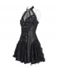 Black Dark Pattern Rose Jacquard Deep V Halter-Neck Spider Metal Decorations Backless Gothic Lolita Style Dress