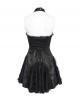 Black Dark Pattern Rose Jacquard Deep V Halter-Neck Spider Metal Decorations Backless Gothic Lolita Style Dress