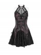 Black Red Dark Pattern Jacquard Deep V Halter-Neck Spider Metal Decorations Backless Gothic Lolita Style Dress