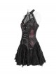 Black Red Dark Pattern Jacquard Deep V Halter-Neck Spider Metal Decorations Backless Gothic Lolita Style Dress