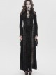 Black Hot Rhinestones Velvet Mesh Deep V Neck Chains Decoration High Slit Hem Long Flared Sleeves Gothic Style Long Dress