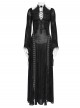 Black Hot Rhinestones Velvet Mesh Deep V Neck Chains Decoration High Slit Hem Long Flared Sleeves Gothic Style Long Dress