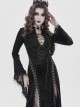 Black Hot Rhinestones Velvet Mesh Deep V Neck Chains Decoration High Slit Hem Long Flared Sleeves Gothic Style Long Dress