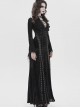 Black Hot Rhinestones Velvet Mesh Deep V Neck Chains Decoration High Slit Hem Long Flared Sleeves Gothic Style Long Dress