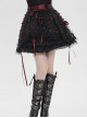 Black Sequins Checkered Mesh Patchwork Red Lining Color Blocking Waist Lace-Up Gothic Style Lolita Mini Skirt