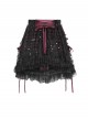 Black Sequins Checkered Mesh Patchwork Red Lining Color Blocking Waist Lace-Up Gothic Style Lolita Mini Skirt