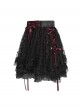 Black Sequins Checkered Mesh Patchwork Red Lining Color Blocking Waist Lace-Up Gothic Style Lolita Mini Skirt