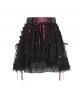 Black Sequins Checkered Mesh Patchwork Red Lining Color Blocking Waist Lace-Up Gothic Style Lolita Mini Skirt