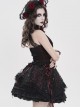 Black Sequins Checkered Mesh Patchwork Red Lining Color Blocking Waist Lace-Up Gothic Style Lolita Mini Skirt