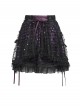 Black Sequins Checkered Mesh Patchwork Purple Lining Color Blocking Waist Lace-Up Gothic Style Lolita Mini Skirt