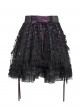 Black Sequins Checkered Mesh Patchwork Purple Lining Color Blocking Waist Lace-Up Gothic Style Lolita Mini Skirt