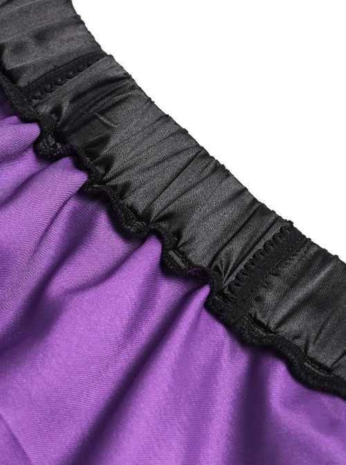 Black Sequins Checkered Mesh Patchwork Purple Lining Color Blocking Waist Lace-Up Gothic Style Lolita Mini Skirt