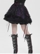 Black Sequins Checkered Mesh Patchwork Purple Lining Color Blocking Waist Lace-Up Gothic Style Lolita Mini Skirt