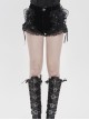 Black Velvet Splicing Rose Mesh 3D Flower Decorations Back Lace Trim Heart-Shaped Design Gothic Style Super Short Shorts