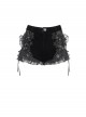 Black Velvet Splicing Rose Mesh 3D Flower Decorations Back Lace Trim Heart-Shaped Design Gothic Style Super Short Shorts