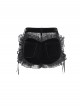 Black Velvet Splicing Rose Mesh 3D Flower Decorations Back Lace Trim Heart-Shaped Design Gothic Style Super Short Shorts