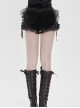 Black Velvet Splicing Rose Mesh 3D Flower Decorations Back Lace Trim Heart-Shaped Design Gothic Style Super Short Shorts