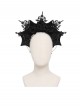 Black Velveteen Bat-Wings Shaped Halo Metal Carving Pieces Rhinestone Chains 3D Rose Decoration Queen Gothic Style Crown Headband