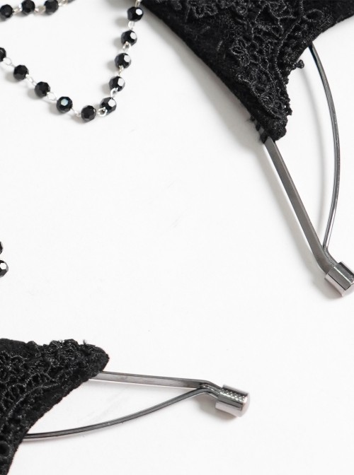Black Velveteen Bat-Wings Shaped Halo Metal Carving Pieces Rhinestone Chains 3D Rose Decoration Queen Gothic Style Crown Headband