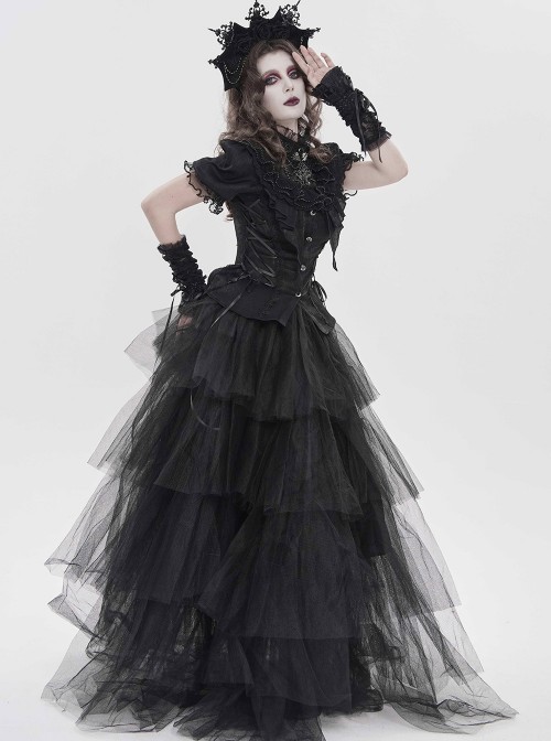 Black Velveteen Bat-Wings Shaped Halo Metal Carving Pieces Rhinestone Chains 3D Rose Decoration Queen Gothic Style Crown Headband