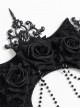 Black Velveteen Bat-Wings Shaped Halo Metal Carving Pieces Rhinestone Chains 3D Rose Decoration Queen Gothic Style Crown Headband