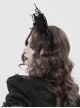 Black Velveteen Bat-Wings Shaped Halo Metal Carving Pieces Rhinestone Chains 3D Rose Decoration Queen Gothic Style Crown Headband