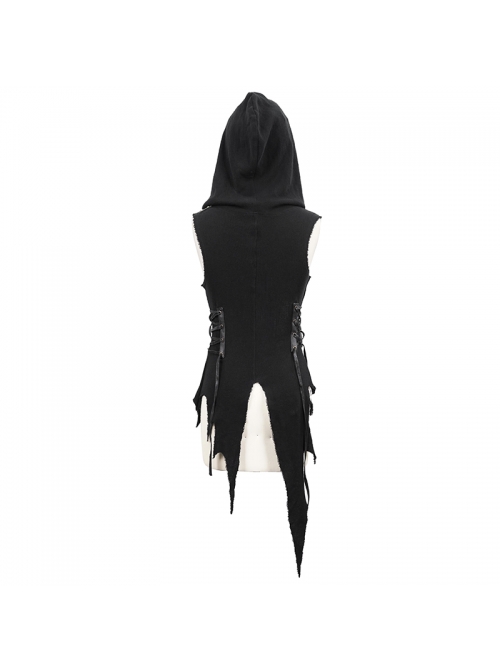 Breast-Wrapped Side Lace-Up Asymmetrical Hem Black Punk Woolen Cape